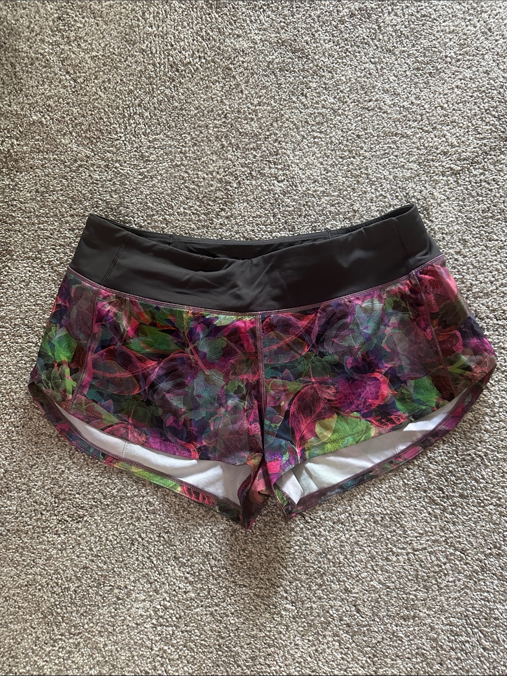 lululemon athletica Pink Floral Athletic Shorts with Black Waistband